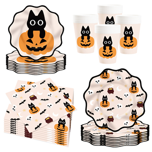 DAMAI Little Cat and Pumpkin Halloween Party <b>Table</b> Decoration Disposable Paper Plates Served 10 Guests Tableware Sets - Product Image 2