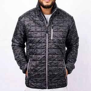 Veste d'hiver matelassée pour homme, col montant, fermeture éclair, coupe-vent, rembourrage en polyester, style décontracté, coupe régulière, couleur unie - Product Image 1