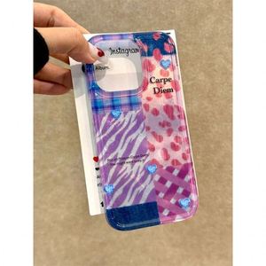 เคสโทรศัพท์วินเทจ INS สีม่วงและชมพูแบบต่อผ้าลายตารางหมากรุกสองชั้น ดีไซน์เก๋ไก๋สำหรับ iPhone 16 15 14 13 Pro Max ฝาหลังป้องกันโทรศัพท์ - Product Image 4