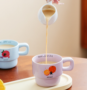 Wholesale New Design <b>Stackable</b> Ceramic Coffee <b>Mug</b> Customizable Fruit Pattern & Logo Macaron Color Cup for Gift Bulk Purchase - Product Image 4