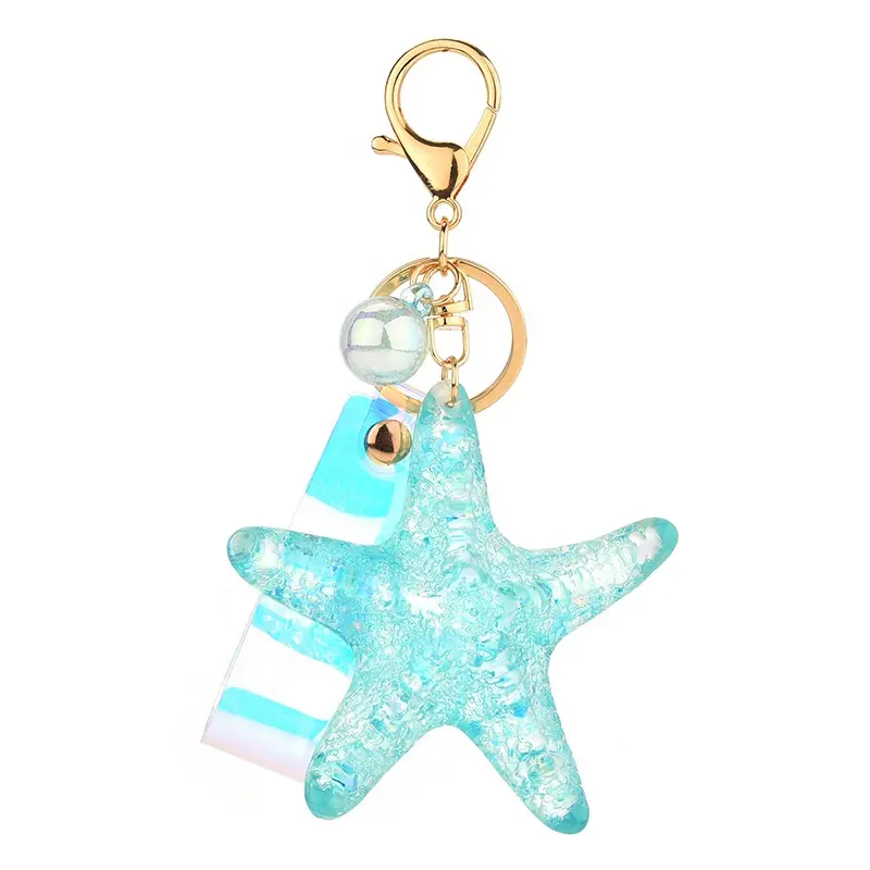 Porte-clés personnalisé en cristal acrylique, sangle de poignet, porte-clés de mode mignon étoile de mer Bling porte-clés étoile de luxe porte-clés