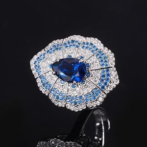 Conjunto de Collar y Pendientes de Zafiro Estilo Barroco Retro, Anillo con Forma de Gota de Agua, Joyería de Moda al por Mayor - Product Image 5