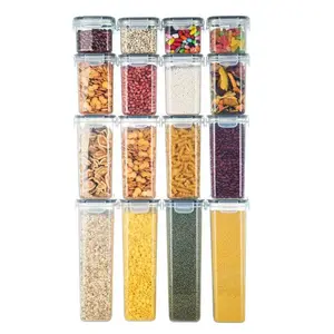 Suporte para caixas herméticas de plástico personalizadas para armazenamento de alimentos com tampas, recipiente transparente para armazenamento de alimentos secos, conjunto para armazenamento de cozinha