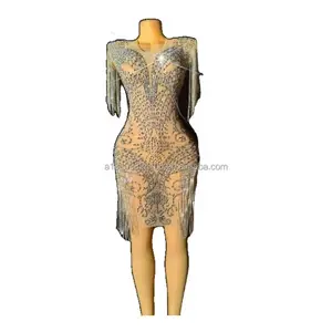 Full Diamond Chain Schulter polster Kleid Wrapped Hip Dress Host Walk Show Party Roter Teppich Nachtclub Bar Performance Dress Stage