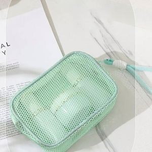Portable Mesh Travel <b>Makeup</b> Bag Mini Grid <b>Storage</b> Breathable Zipper Cosmetic Pouch Compact Size Single Color - Product Image 5