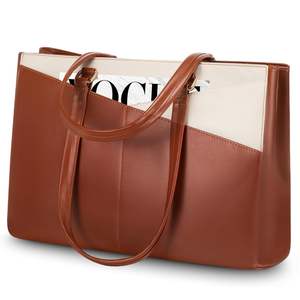 <b>Women's</b> Brown PU Polyester Laptop Handbag Waterproof Casual Tote Zipper Closure Business Office Work Travel <b>Briefcase</b> Style - Product Image 3