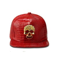 Casquette de baseball en cuir PU imperméable, motif tête de mort Hip Hop, 6 panneaux, réglable, à visière plate, pour sports de plein air, hommes et femmes