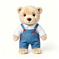 Ours en peluche beige doux de haute qualité avec salopette en jean bleu et chemise intérieure blanche – Adorable jouet en peluche ours