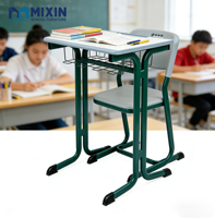 Table et chaise d'école séparées avec plateau en bois vert foncé et structure en acier, siège individuel pour mobilier de salle de formation