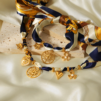 Ensemble de bijoux foulard en soie classique H&C, best-seller, style bohème, collier et bracelet en acier inoxydable plaqué or 18 carats pour femmes