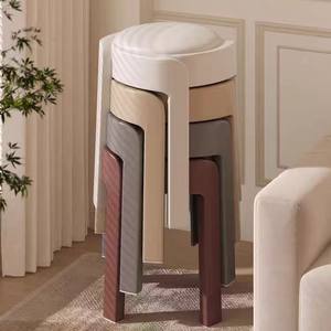 Tabouret moderne en plastique rembourré, empilable, rond, pour salle à manger - Product Image 4