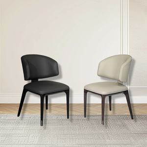 Chaise en cuir de jambes en bois de minimalisme moderne de Lu pour la salle à manger - Product Image 5