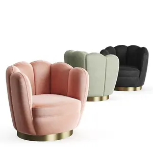 Вращающийся бархатный стул для отдыха из нержавеющей стали в форме цветка с бочонком для гостиной, Одноместный стул с акцентом