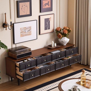 French Vintage Solid Wood TV Stand Black American Style Living Room Storage <b>Cabinet</b> - Product Image 2