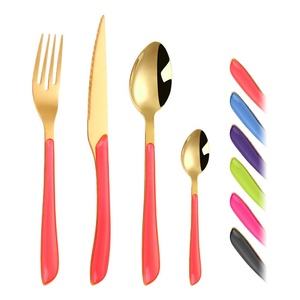 Stainless Steel Plastic Cutlery Set Home Hotel Flatware Plastic Handle Silverware Cutlery With Color Handles