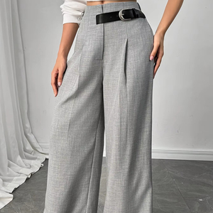 <span class=keywords><strong>Pantaloni</strong></span> da <span class=keywords><strong>Donna</strong></span> a Vita Alta Grigio Chiaro, Primaverili e Invernali, Larghi, Minimalisti, per il Lavoro, con Effetto Drappeggiato - Product Image 2