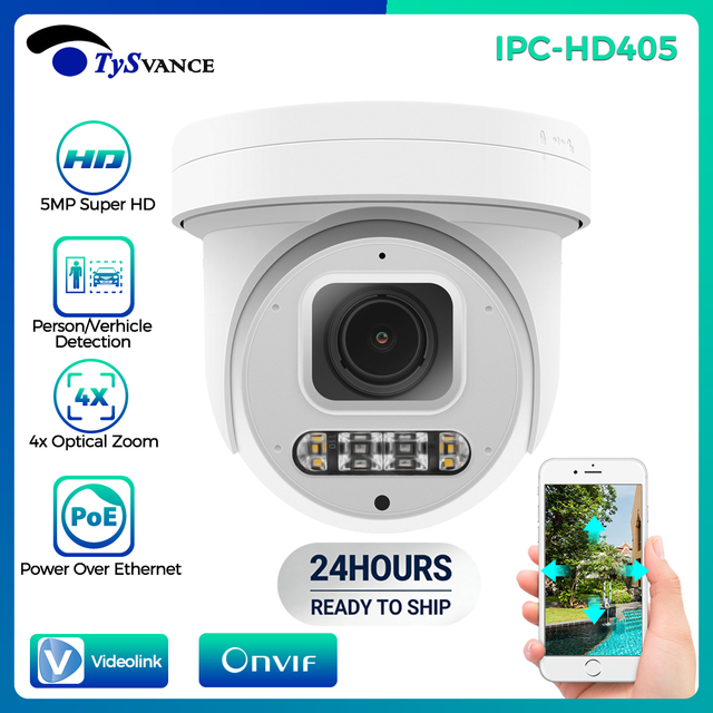 Videolink 5MP POE PTZ IP Security Camera HD Active Deterrence 4X Optical Zoom Color Night Vision Warmlight LEDs Two-Way Network