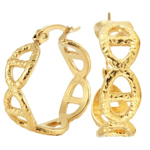 yunnique Hoop Earrings Gold 18K Geometric Elliptical <b>Ring</b> Fashionable Retro Style - Product Image 5