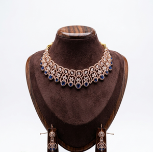DIVYORO Royal Blue Embellished CZ <b>Statement</b> <b>Necklace</b> Set Elegant Bridal Fashion Jewelry for Women Designer Wedding Festival - Product Image 3
