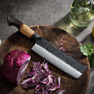 Coltello da cucina XINZUO nuovo, affilato, in acciaio Damasco con finitura a pietra lavata, manico in legno di quercia bianca bruciato, tipo Nakiri. - Product Image 4