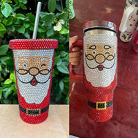 Bouteille d'eau scintillante Père Noël avec strass et diamants, 38 couleurs, avec couvercle et paille
