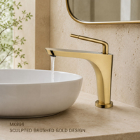 Robinet Mitigeur Haut de Gamme Monocommande en Laiton Massif Doré Brossé pour Lavabo, Fixation sur Comptoir, Style Moderne et Traditionnel