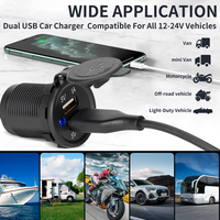 Chargeur USB double 12V-24V, prise allume-cigare, sortie 3.1A, port USB avec LED pour voiture, moto, camion, camping-car, bateau
