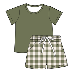 Nuovo Arrivo <span class=keywords><strong>Completo</strong></span> 2 Pezzi per Neonati Maschi: T-shirt <span class=keywords><strong>a</strong></span> Maniche Corte e Pantaloncini <span class=keywords><strong>a</strong></span> Quadri Personalizzabili – Set Comodo per Tutti i Giorni - Product Image 2