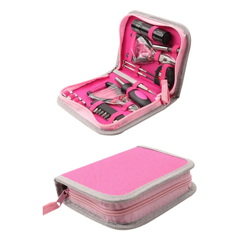 पोर्टेबल घरेलू महिलाओं के लिए 23 पीस हैंड टूल किट गुलाबी टूल सेट कपड़े के बैग में लड़कियों के लिए दैनिक उपयोग के लिए
