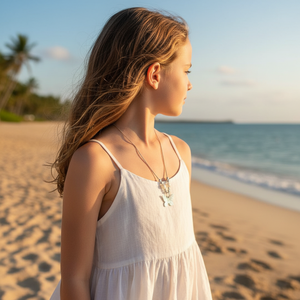 สร้อยคอไข่มุกสแตนเลสลายดอกไม้สุดหรูสำหรับเด็กชุบโรเดียมแบบมินิมอล - Product Image 3