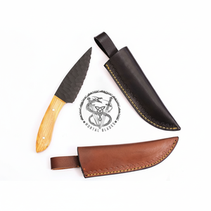 Couteau de chasse à lame fixe forgé à la main, livraison rapide, acier revêtu noir, couteau de camping avec étui en cuir - Product Image 1