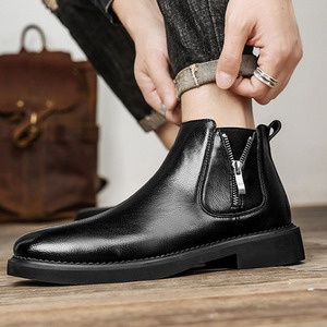 Botas de Tobillo Casuales de Cuero Genuino Negro de Invierno, Antideslizantes, Elegantes, Duraderas, Cómodas, con Suela Suave de Buena Calidad - Product Image 5