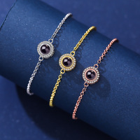 Gelang Kuningan O-Chain Cubic Zircon Eropa Terlaris, Custom I Love You, Foto HD Nano Terukir, Perhiasan Pergelangan Tangan Trendi untuk Wanita
