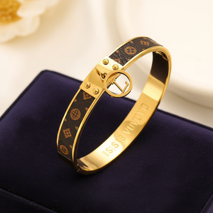 Bracelet Vintage Plastique Dur Et Métal Doré - Style Créateur, Noir Et Or, Très Bon état