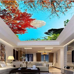 Lámina para Techos de Piscina, Película Elástica para Techos con Impresión 3D, Diseño de <span class=keywords><strong>Cielo</strong></span> Azul y Hojas Rojas, Membrana de <span class=keywords><strong>PVC</strong></span> - Product Image 5