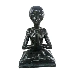 Indoor Outdoor Home Decoration Garden Ornament Black Marble Stone Outer Space Meditating Alien Budda Statue Figure
