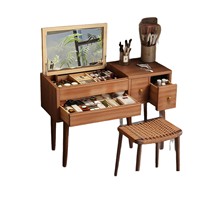 Table de toilette en bois massif 2026, design à rabat, table de chevet moderne et minimaliste, bureau de maquillage compact pour chambre à coucher, miroir intégré, idéal pour les petites maisons