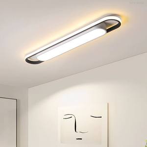 Plafonnier LED moderne minimaliste ovale à grille pour salon, couloir, blanc froid, acrylique, télécommande - Product Image 2