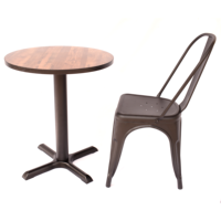 Base de table à manger en fonte de fer durable et moderne avec plateau en bois, table à manger pour restaurant commercial, café, hôtel