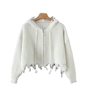 Prêt à expédier mode <span class=keywords><strong>fantaisie</strong></span> acrylique tricoté Cardigans fermeture éclair glands <span class=keywords><strong>pull</strong></span> pour les femmes - Product Image 1