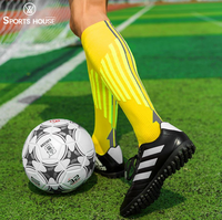 Chaussettes de football à compression mi-hautes OEM, antidérapantes avec grip en silicone, rayées, en polyester et élasthanne, longues, pour le sport et l'athlétisme
