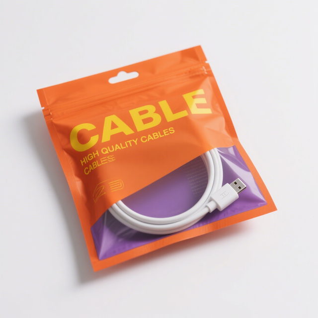 Custom Clear Front Glossy 3 Sides Sealed  USB Data Cables Zipper Bags Waterproof Computer Wire Plastic Bags for Packaging