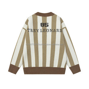 Pull en jersey style color block vintage à rayures et col en V pour hommes et femmes, nouvelle collection automne, style preppy, ample, polyvalent, tricot décontracté - Product Image 5