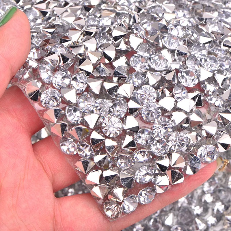 SS38 8mm Big Glitter Clear Rhinestone Mesh Trim Hotfix Crystal Fabric Sheet Strass Ribbon Applique Bag Crafts