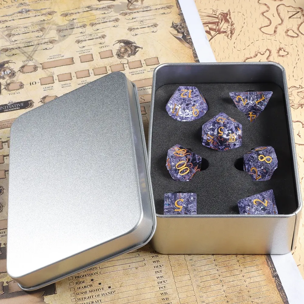 Jogo de dados de cristal poliédrico feito à mão DND para jogos de tabuleiro, fabricante de dados personalizados, dados de pedra preciosa