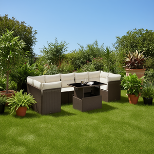 Modular Brown PE <b>Rattan</b> Garden <b>Sofa</b> Set Elegant Outdoor Furniture With High Density Foam Cushions - Product Image 2