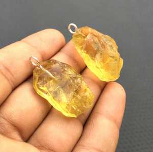 Colgante de plata de ley 92,5 de 2 piezas de la mejor calidad, piedra preciosa Natural limón de cuarzo, chapado en oro en bruto sin tratar para regalo - Product Image 5