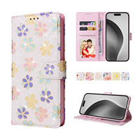 Étui de téléphone fleur portefeuille en cuir Fahion pour iPhone 15 16 16 Pro Max