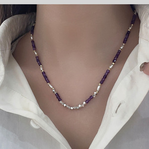 S925 สร้อยคอเงินแท้ผู้หญิงจี้หัวใจอเมทิสต์ธรรมชาติรูปทรงเรขาคณิตสวมใส่ทุกวันเครื่องประดับกระดูกไหปลาร้า - Product Image 2