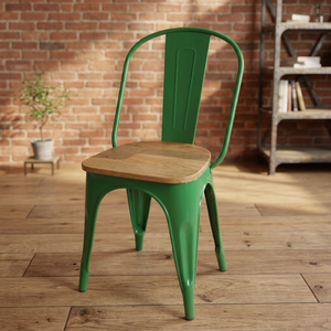 Sillas de Bar de Hierro Sólido y Madera de Alta Calidad, Muebles Industriales Vintage para Comedor, Sala de Estar, Escuela - Color Verde - Product Image 2
